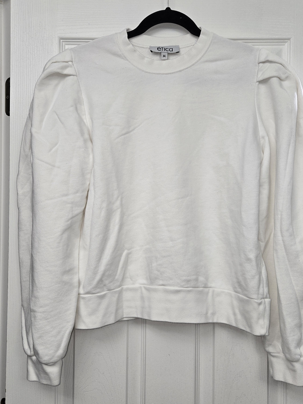 Ética Womens Medium White Puff Sleeve Organic Cotton Fleece Sweatshirt